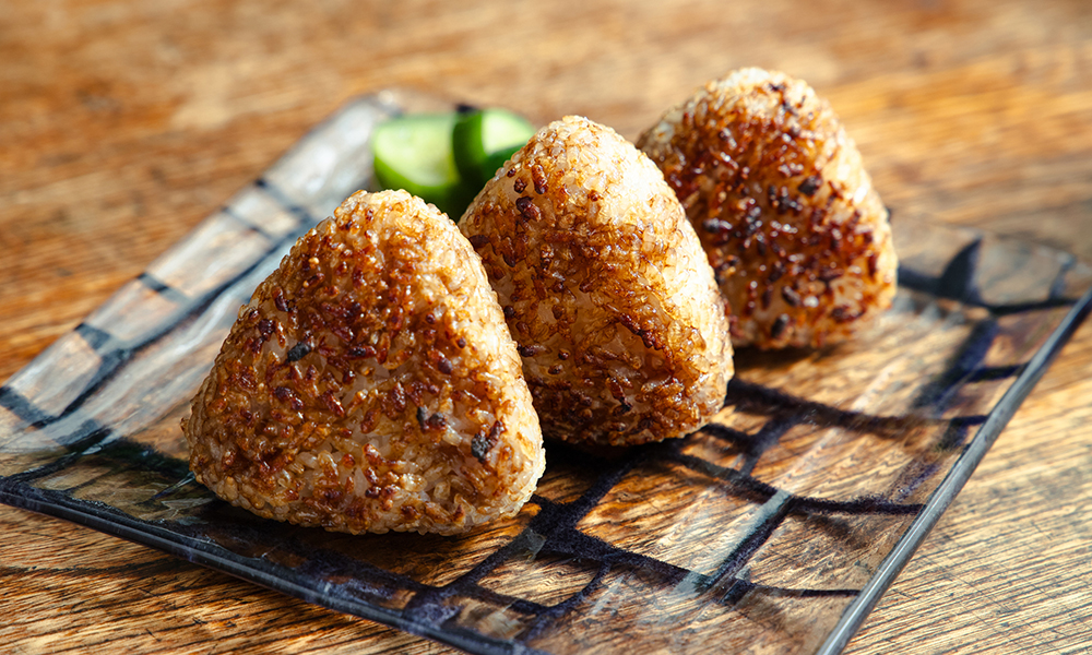Grilled rice balls for breakfast